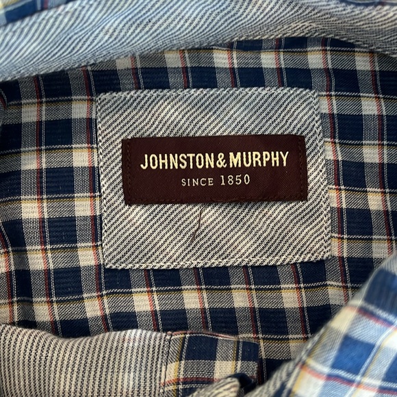 Men’s Johnston & Murphy XL Short Sleeve Plaid Button Down Shirt - Picture 2 of 4